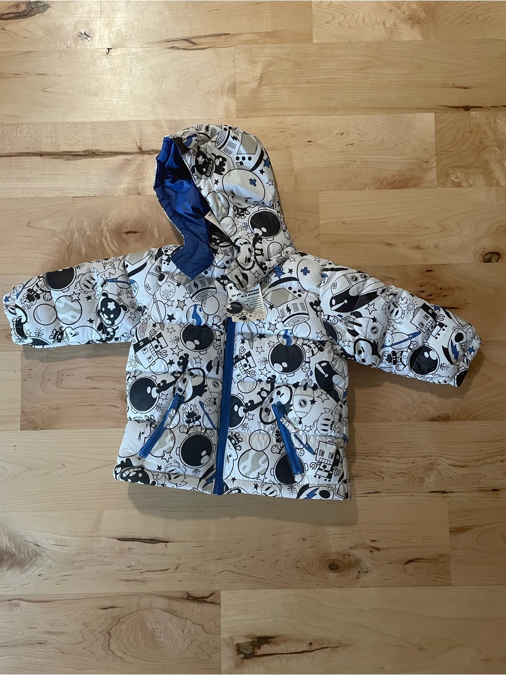 The Children's Place White and Blue Space-Print Puffer Jacket
